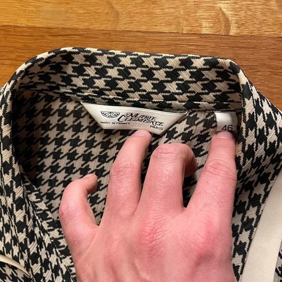 Marie Clemence Paris Vintage White Blouse 46 France Checkered Rare Thin 1970s - Picture 3 of 4